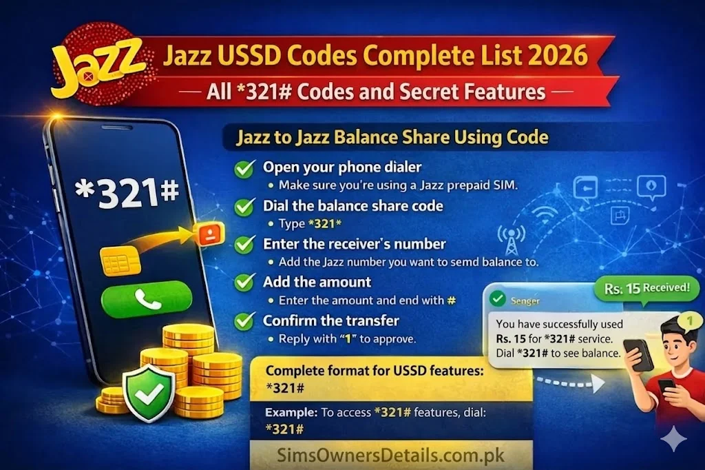 Jazz USSD Codes Complete List 2026 — All *321# Codes and Secret Features